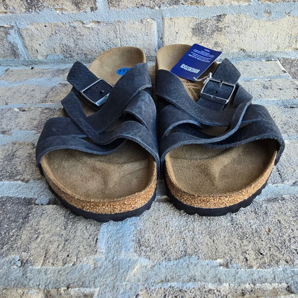 Birkenstock Lugano Black Oiled Leather Sandals Mens 12 45 New